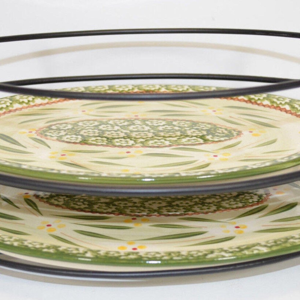 Old World Green Temp-Tations Lid/Trivets Racks Baking Serving Plates 12" & 13.5"